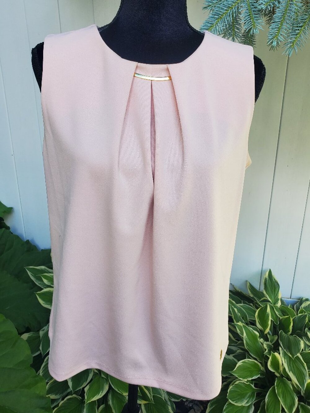Calvin Klein Blush Pink Blouse with Gold Accent - Size M